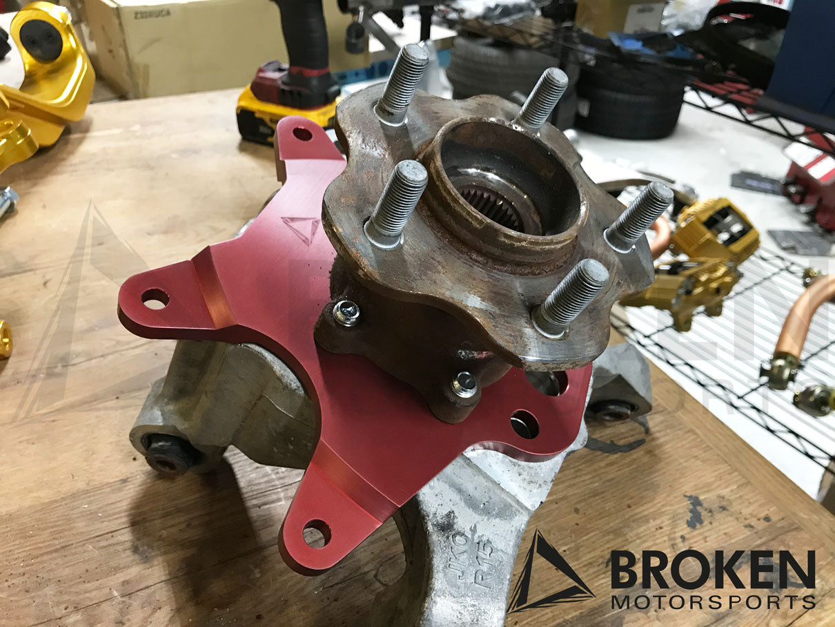 Broken Motorsports - Nissan 370Z Z34/Z33/G35/G37 - Rear Gravel Dual Brake Bracket kit on Bleeding Tarmac