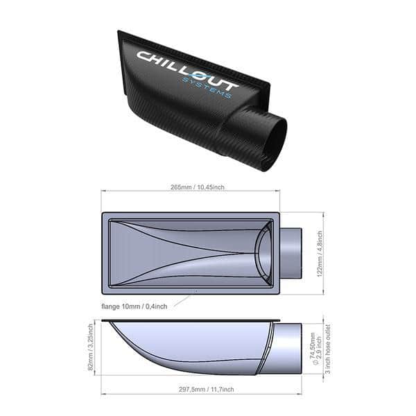 Chillout Systems 3 inch Air Plenum 90º Slimline 100% Carbon Fiber