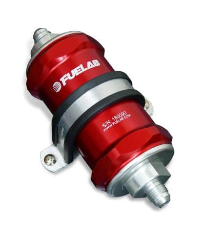 FUELAB - 84812 - 848 Series In-Line Fuel Filter with Check Valve - -8AN 3in 40 Micron Stainless Steel 84812-2 / SPECIAL ORDER Red on Bleeding Tarmac 