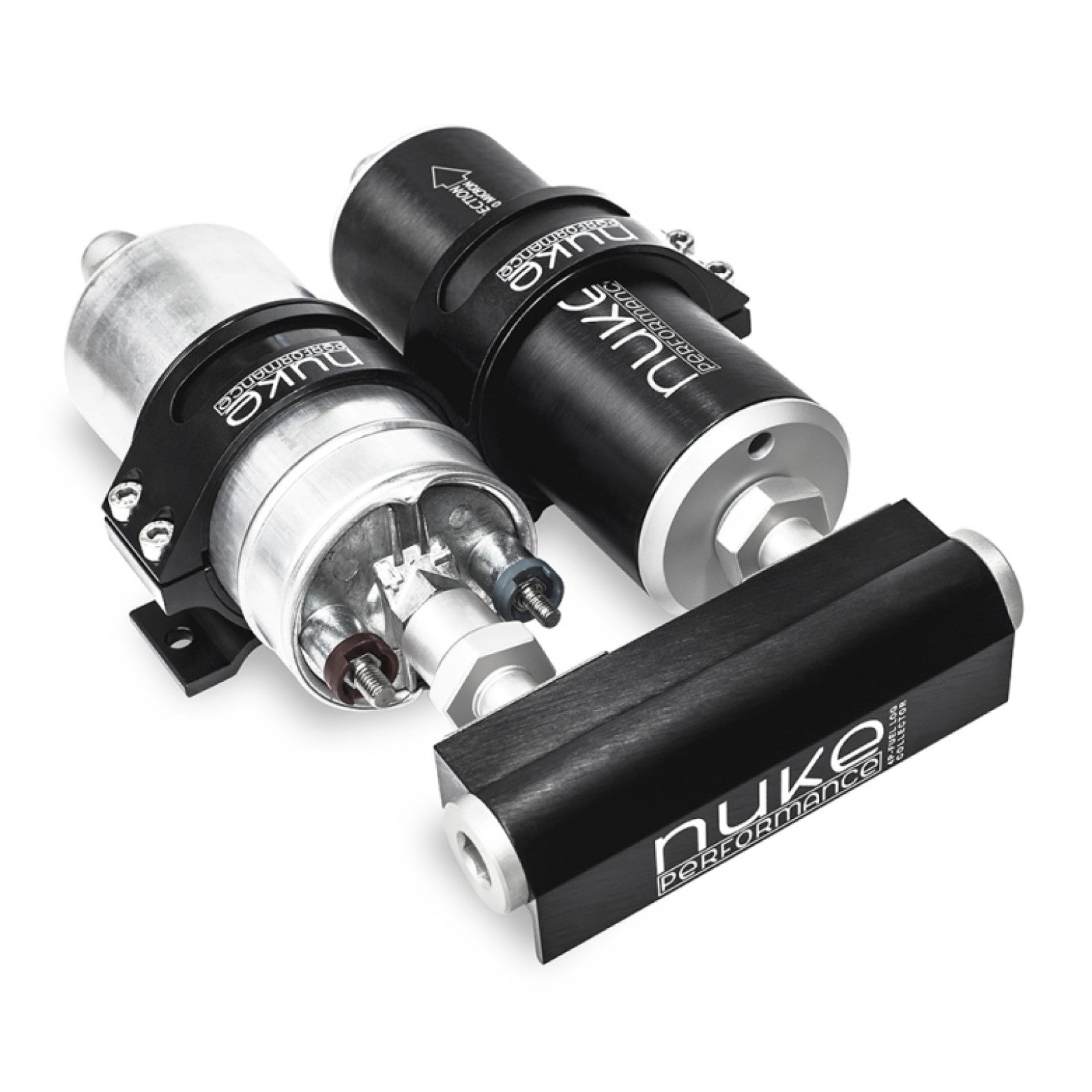 Nuke Performance 4-Port Fuel Log Collector for Walbro GSL392 Fuel Pump and Nuke Fuel Filter Slim