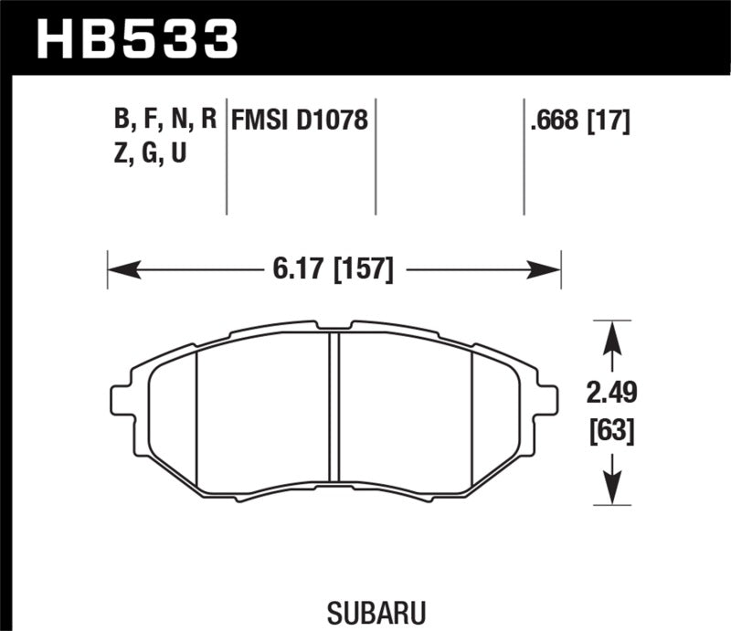 Hawk HB533Z.668 - D1078 Performance Ceramic Street Front Brake Pads- 15-18 Subaru WRX / 06-08 Legacy GT on Bleeding Tarmac