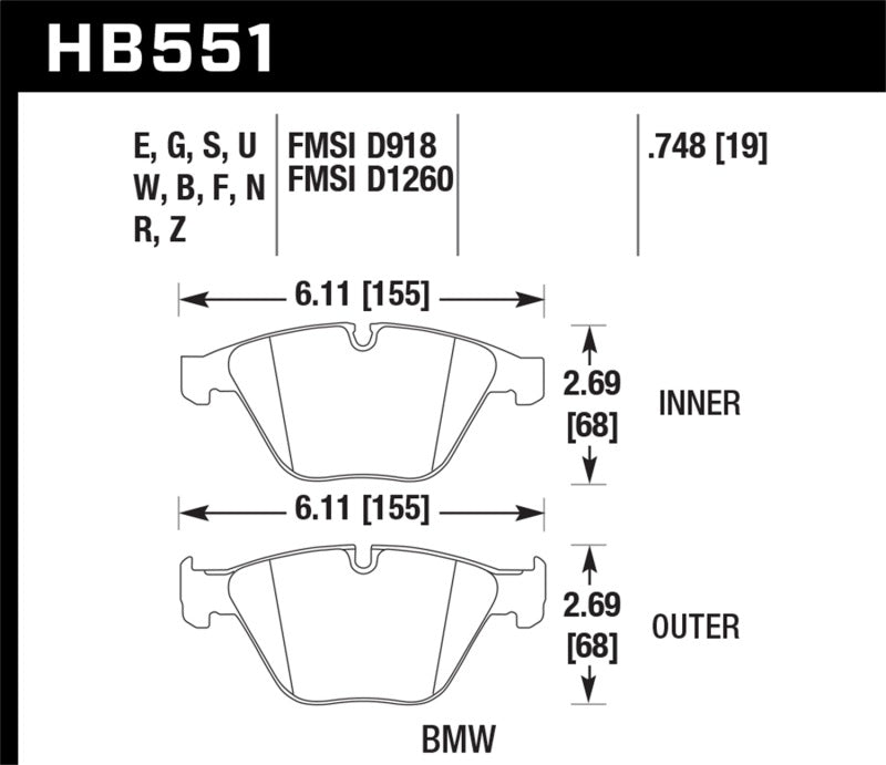 Hawk HB551G.748 - DTC-60 Race Front Brake Pads - 08-13 BMW M3 on Bleeding Tarmac