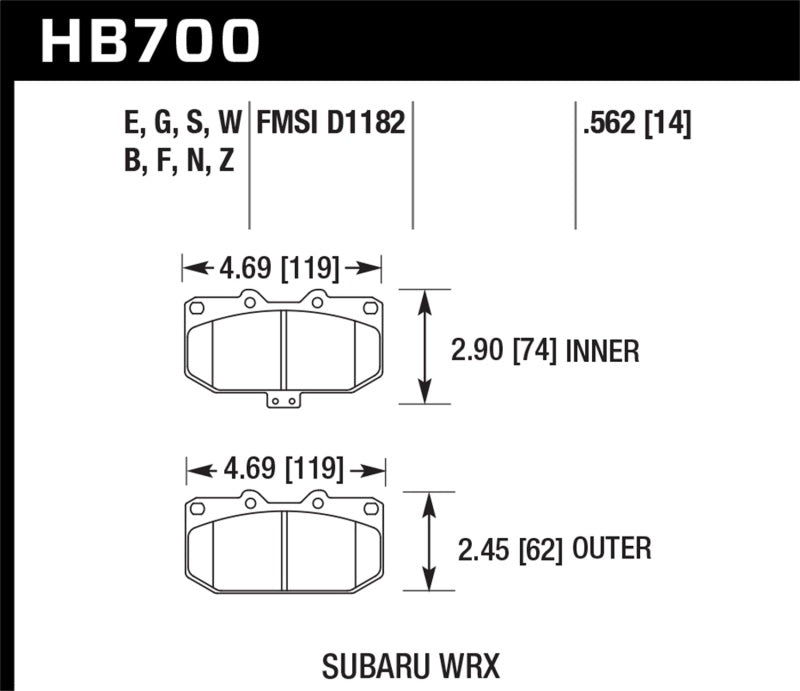 Hawk HB700G.562 - DTC-60 Front Race Brake Pads - 06-07 Subaru WRX on Bleeding Tarmac