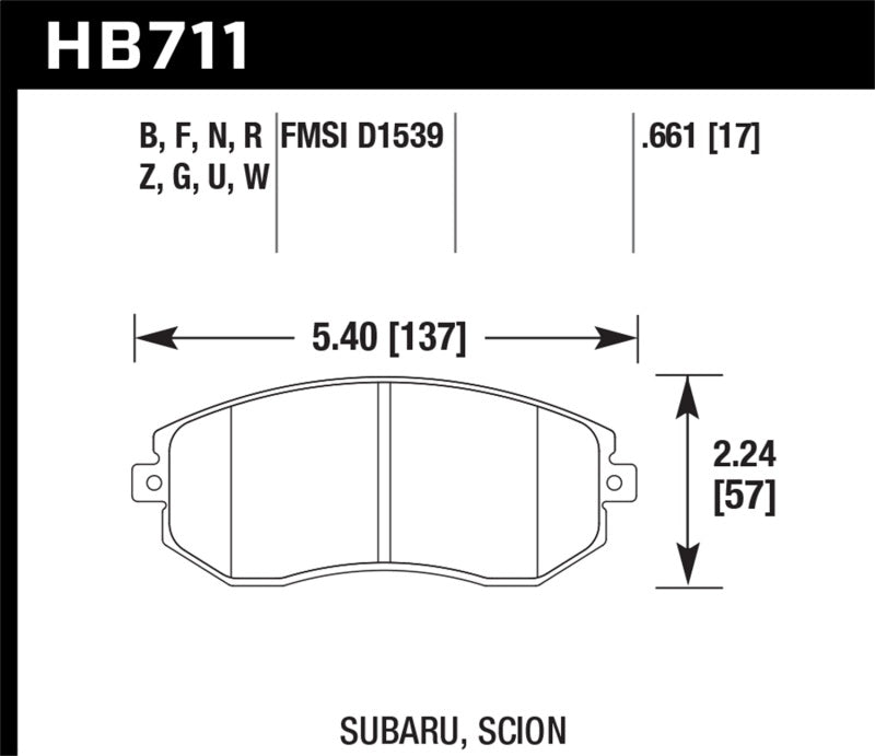 Hawk HB711N.661 - HP Plus Front Street Brake Pads - 13+ Subaru BRZ / FRS on Bleeding Tarmac