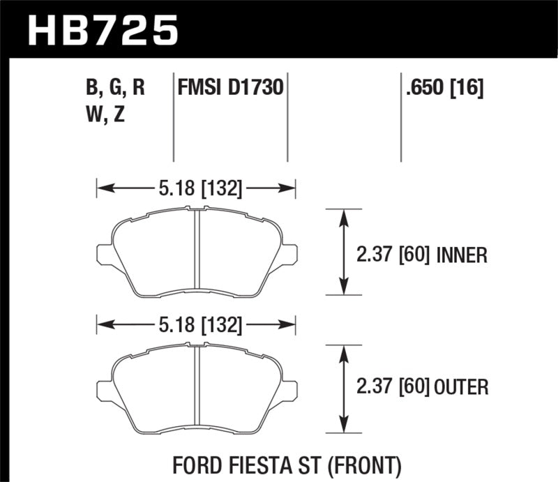 Hawk HB725G.650 - DTC-60 Front Brake Pads - 14-19 Ford Fiesta ST on Bleeding Tarmac