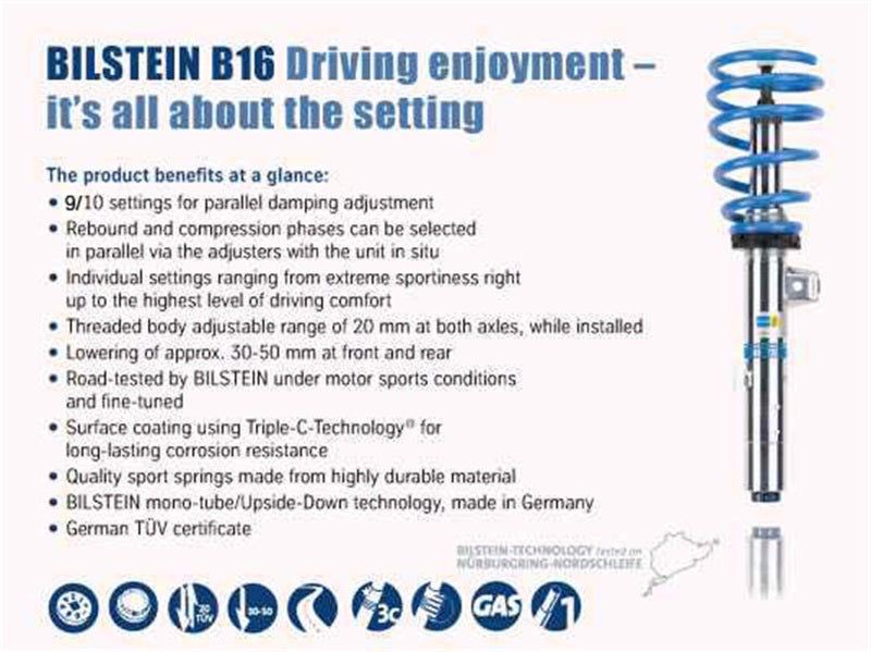 Bilstein 49-246988 B16 (DampTronic) Front & Rear Performance Suspension System - 2015-2019 BMW M3/M4 F80/F82 on Bleeding Tarmac