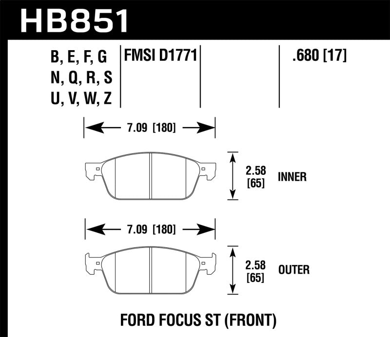 Hawk HB851B.680 - HPS 5.0 Front Brake Pads - 15-16 Ford Focus ST on Bleeding Tarmac