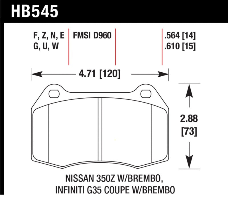 Hawk HB545G.564 - DTC-60 Race Front Brake Pads - 04-09 Nissan 350z Brembo on Bleeding Tarmac