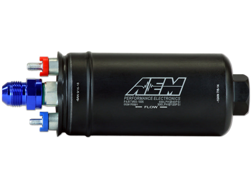 AEM 50-1005 400lph Inline High Flow Fuel Pump on Bleeding Tarmac