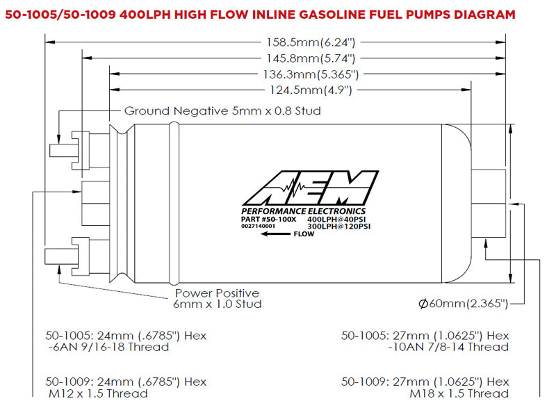 AEM 50-1005 400lph Inline High Flow Fuel Pump on Bleeding Tarmac