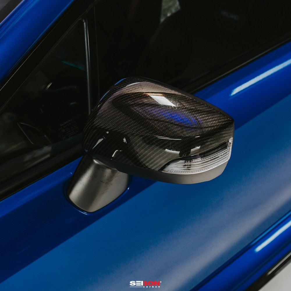 SEIBON MC15SBIMP Carbon Fiber Mirror Caps - 2015-2021 Subaru WRX / STi on Bleeding Tarmac