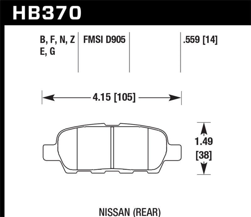 Hawk HB370Z.559 - Performance Ceramic Street Rear Brake Pads - 03-07 350z  w/o Brembo on Bleeding Tarmac