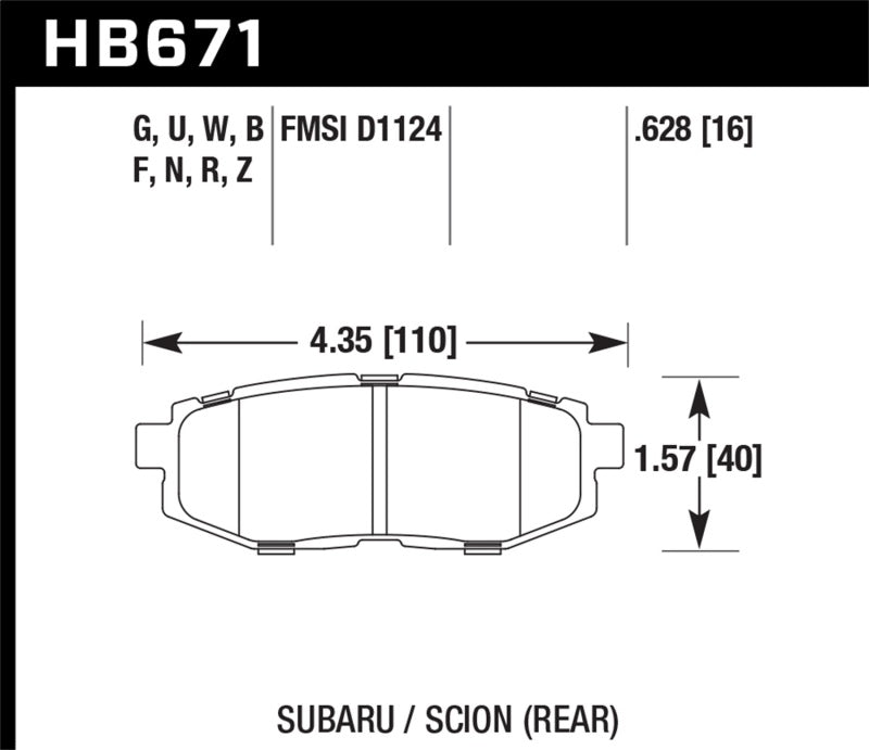 Hawk HB671F.628 - HPS Street Rear Brake Pads - 13+ Subaru BRZ / FRS on Bleeding Tarmac