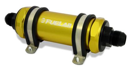 FUELAB - 82821 - 828 Series In-Line Fuel Filter - -6AN 5in 75 Micron Stainless Steel 82821-2 / SPECIAL ORDER Red on Bleeding Tarmac 