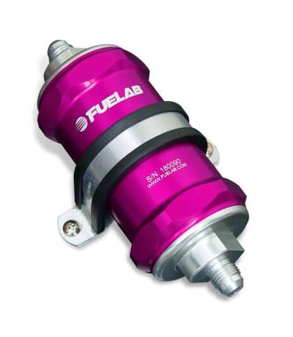FUELAB - 84811 - 848 Series In-Line Fuel Filter with Check Valve - -6AN 3in 40 Micron Stainless Steel 84811-2 / SPECIAL ORDER Red on Bleeding Tarmac 