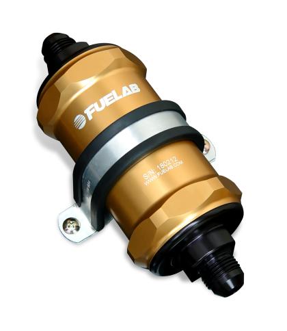 FUELAB - 84811 - 848 Series In-Line Fuel Filter with Check Valve - -6AN 3in 40 Micron Stainless Steel 84811-2 / SPECIAL ORDER Red on Bleeding Tarmac 