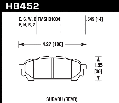 Hawk Performance HB452S.545 HT-10 Rear Brake Pads - 2004-2007 Subaru Impreza & 04-08 Forester on Bleeding Tarmac