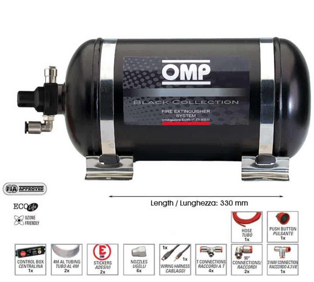 OMP - Fire Suppression - 4.25L Electronic Trigger Steel Bottle CESST1 Fire System - Black Collection CESST1 Default Title on Bleeding Tarmac 