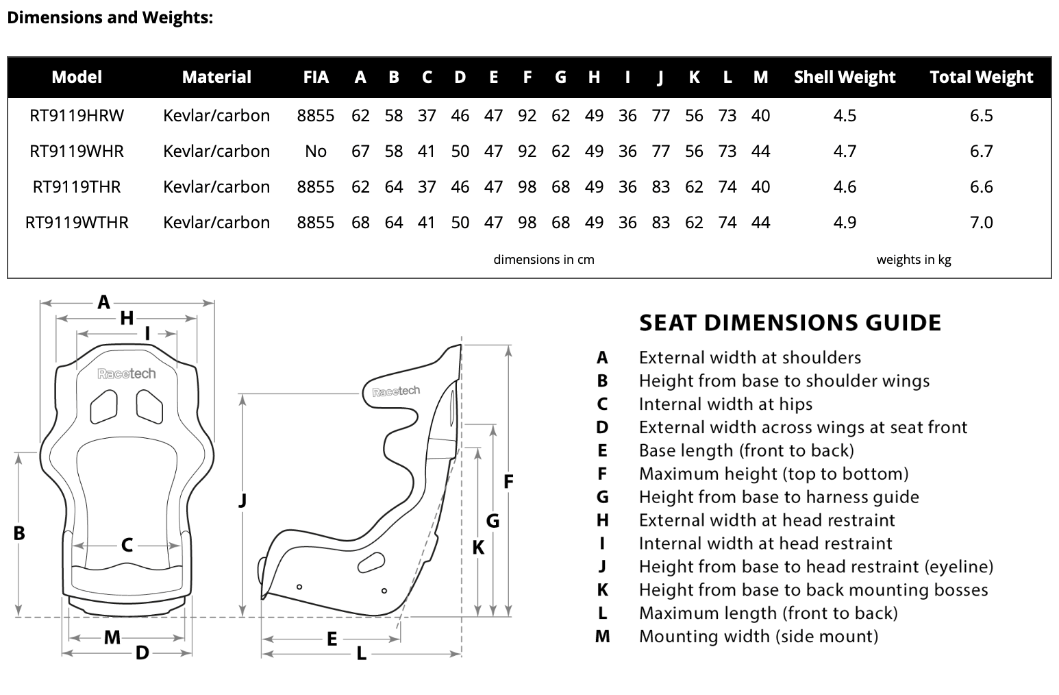 Racetech - RT9119HR Racing Seat - Standard & Tall RT9119THR/RTB1009M/RTB3115B/RTB2005C44 Tall (+$160.00) + Alloy Side Mounts (+$140.00) / Adjustable Alloy Back Mount (+$109.00) / 44mm (+$140.00) on Bleeding Tarmac 