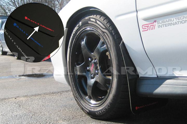 Rally Armor Mud Flaps - Subaru Impreza 93-01 ralMF2-UR-RD/WH Red / White on Bleeding Tarmac 