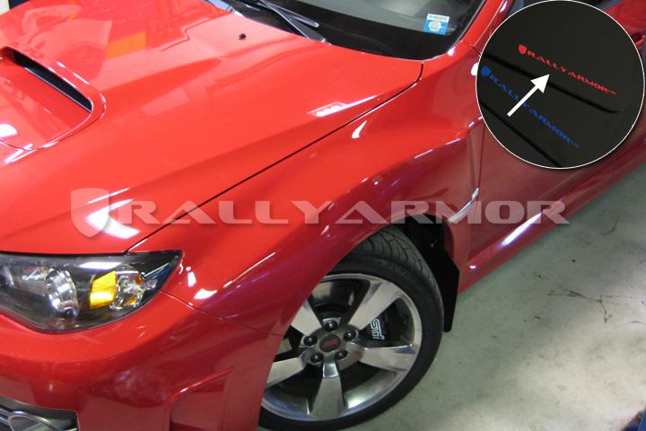 Rally Armor Mud Flaps - Subaru STI Hatchback 08-14 ralMF15-UR-RD/WH Red / White on Bleeding Tarmac 