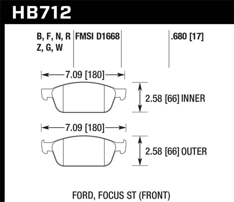 Hawk HB712B.680 - Street 5.0 Front Brake Pads - 13-14 Ford Focus on Bleeding Tarmac