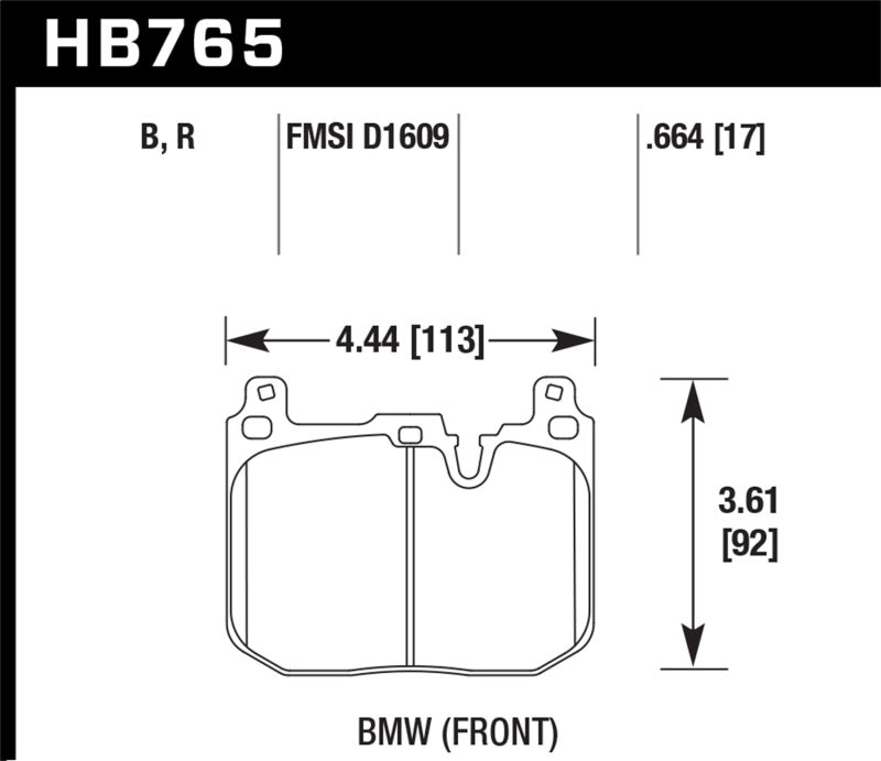 Hawk HB765U.664 - DTC-70 Front Race Brake Pads - 15-19 BMW M3/ M4 on Bleeding Tarmac