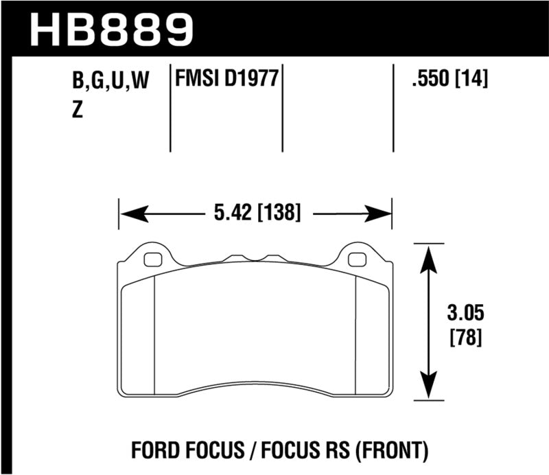 Hawk HB889B.550 - HPS 5.0 Front Brake Pads - 16-18 Ford Focus ST on Bleeding Tarmac
