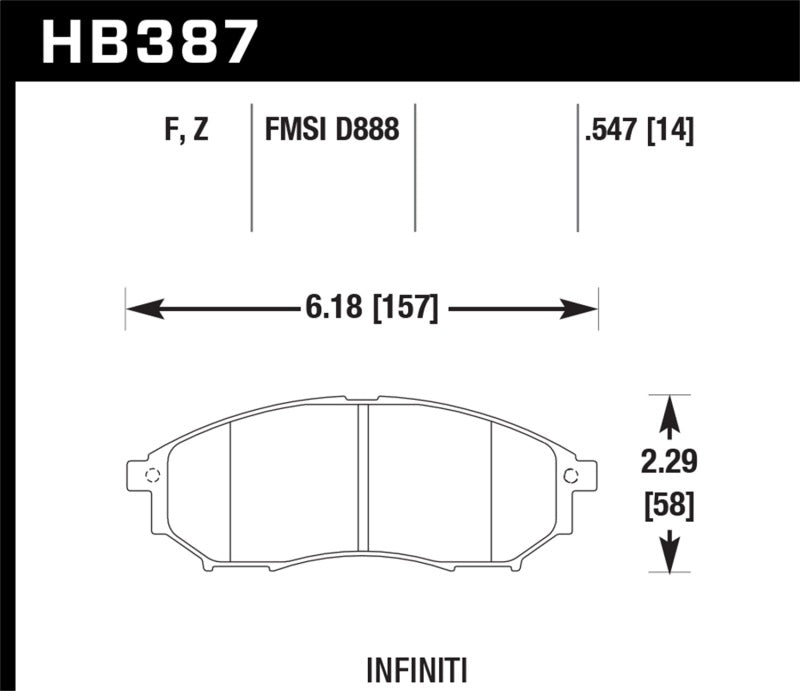 Hawk HB387Z.547 - Performance Ceramic Street Front Brake Pads - 06-09 Nissan 350z w/o Brembo on Bleeding Tarmac