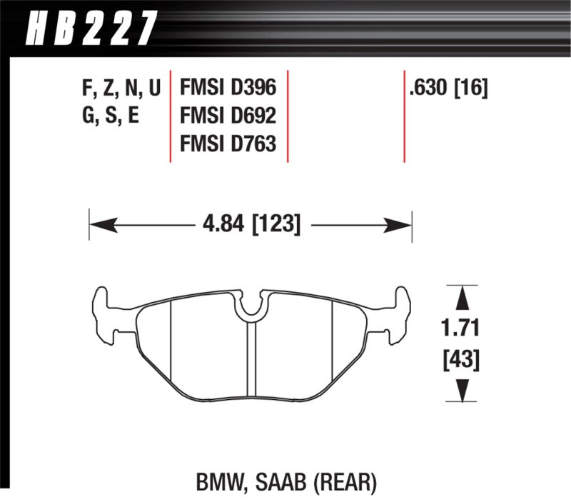 Hawk HB227B.630 - HPS 5.0 Rear Brake Pads - 1992-1998 BMW 3 Series E36 on Bleeding Tarmac